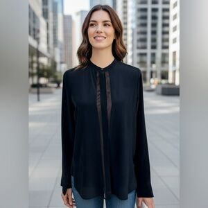 Vince Navy Silk Band Collar Button Down